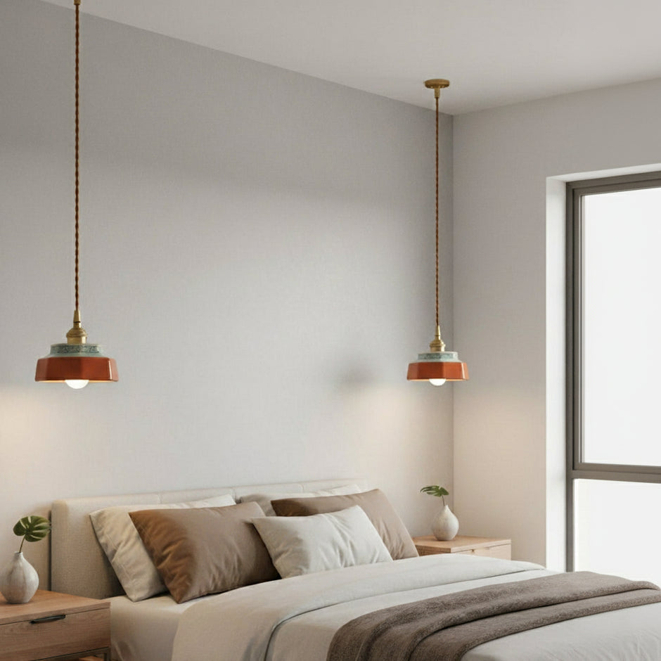 Suspension Vintage Céramique et Cuivre